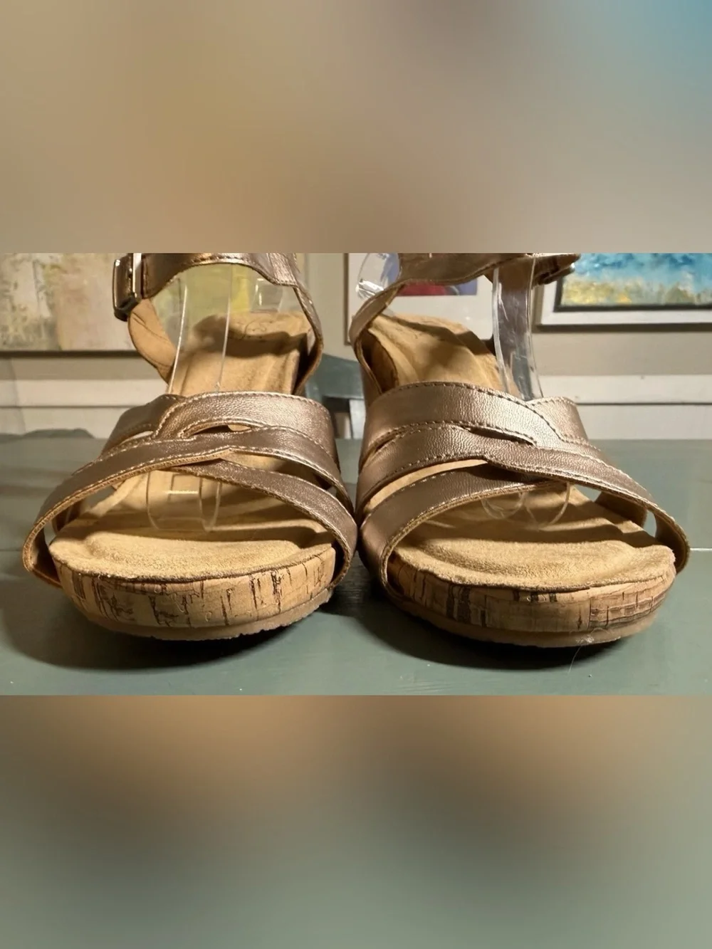 Born Metallic Bronze Strappy Cork Wedge Sandals
